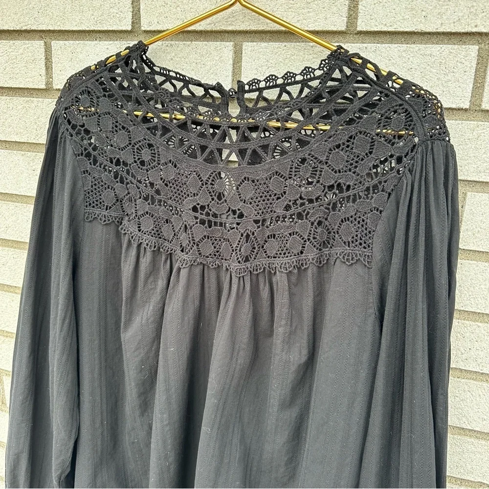 Torrid Black Cotton Lace Yoke Blouson Sleeve Peasant Boho Blouse 2X Coquette